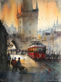 Cuneyt Senyavas, Prague, 17 x 23 inch, Watercolor on Paper, Cityscape Painting, AC-CTS-003